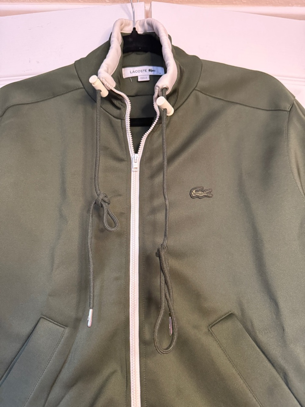 Lacoste Olive Green Full Zip Track Jacket Men’s Medium White Zip Minimal Sport - Picture 4 of 10